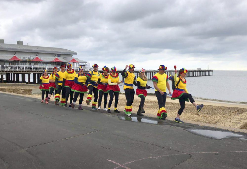 The conga team at the start. Heading off under grey skies